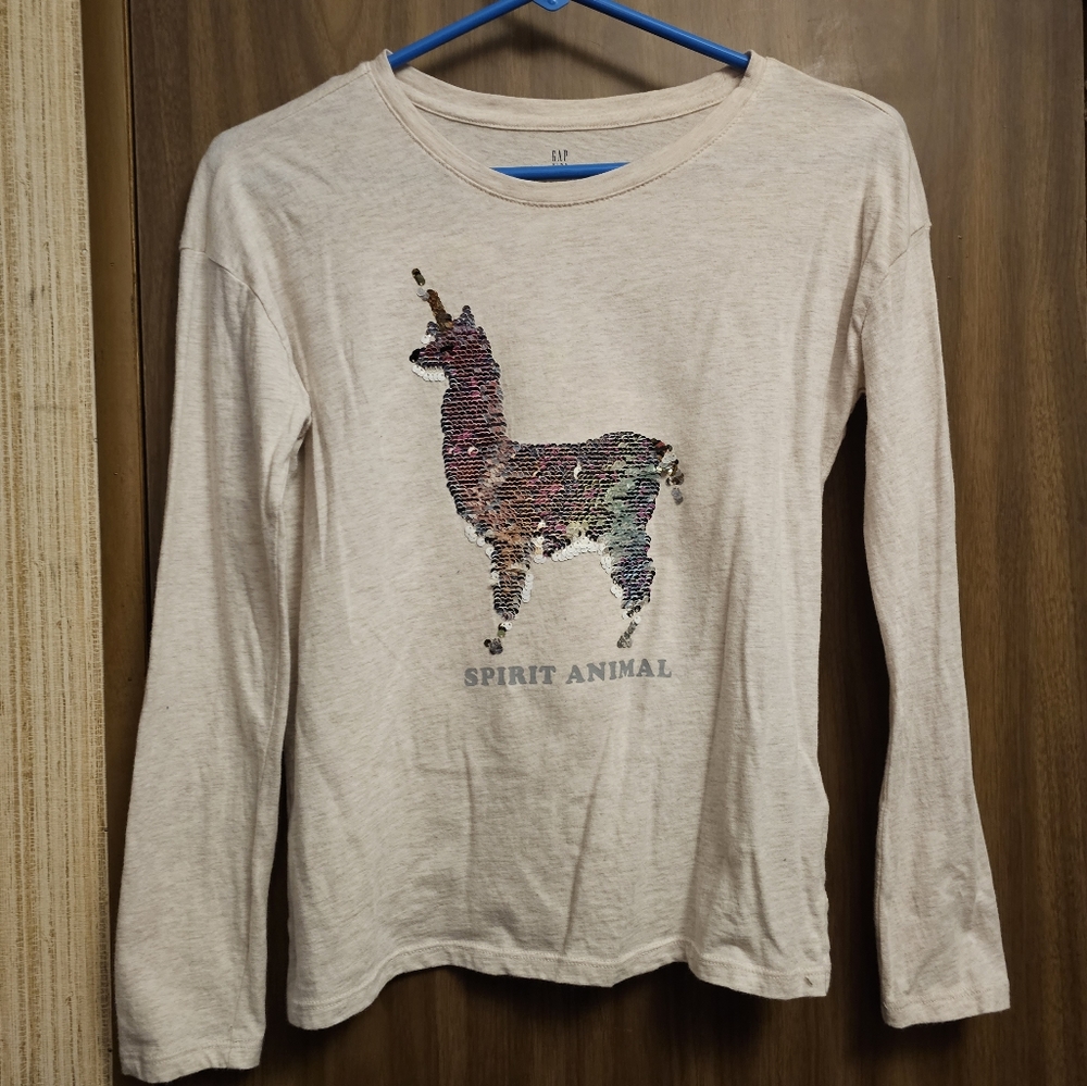 Gap Kids Llama Unicorn Flip Sequins Shirt Long Sleeve